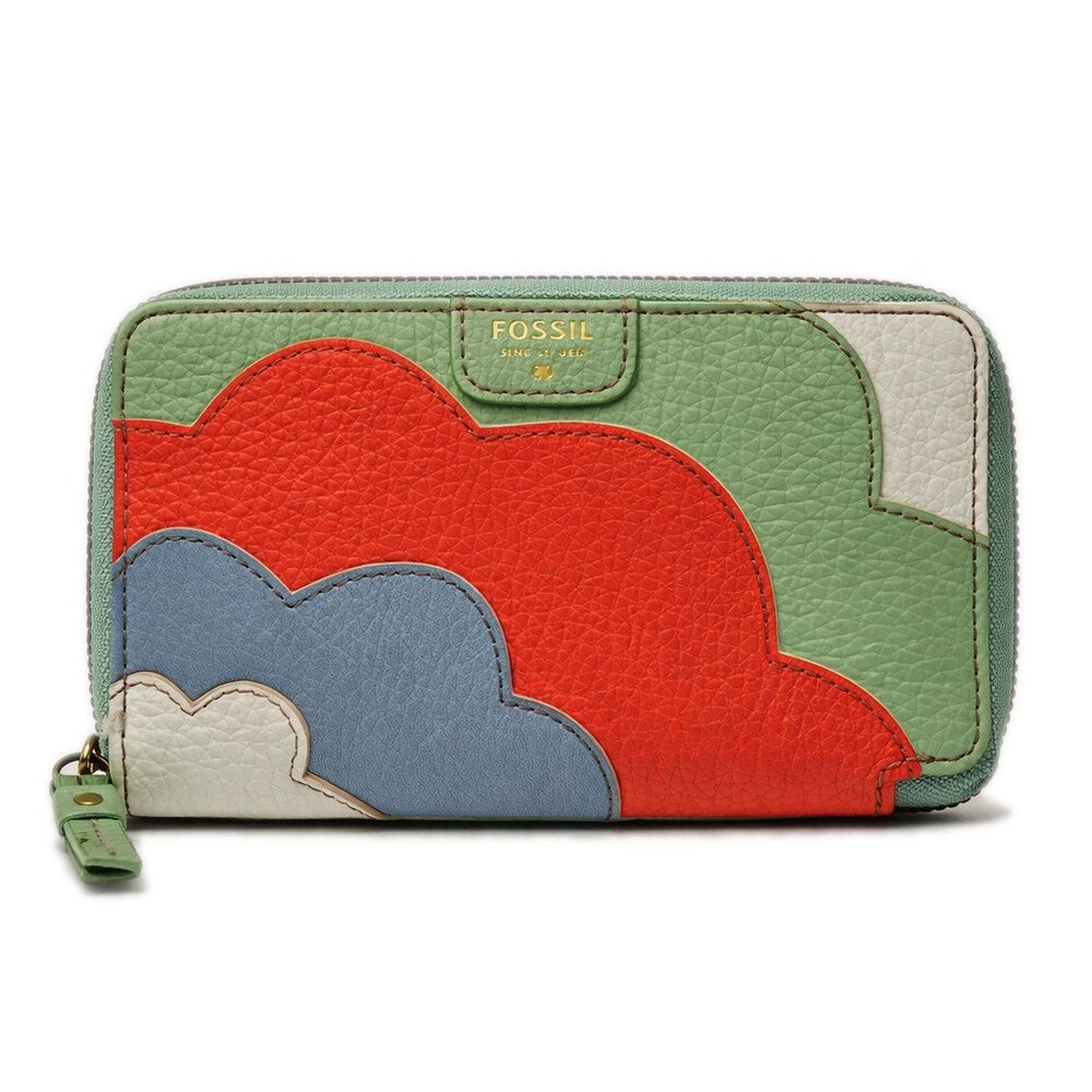 Fossil Leather Zip-Around Phone Wallet Clutch Organizer Cloud Applique